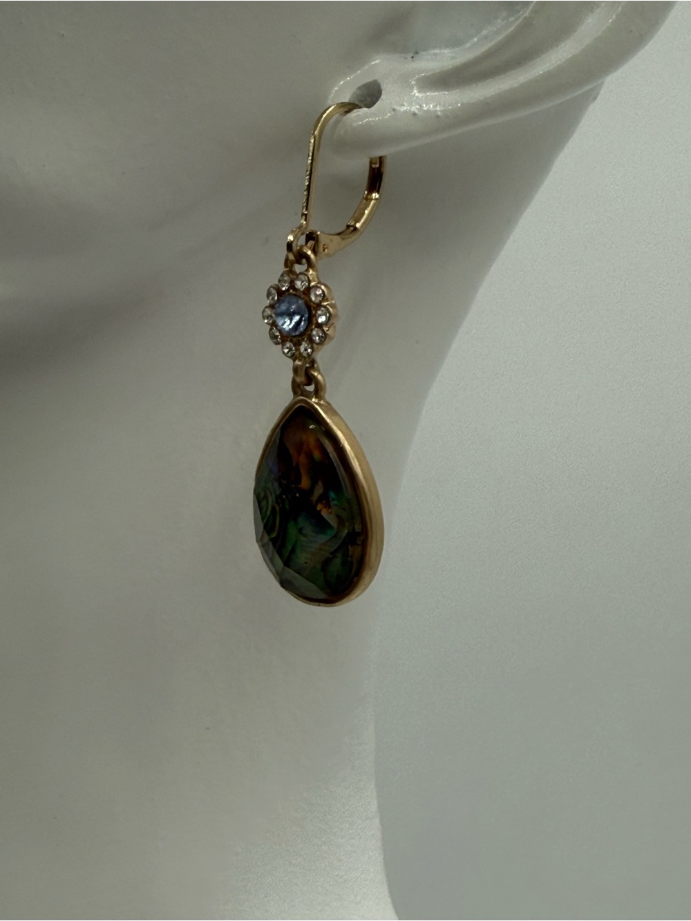 Lonna & Lilly Blue Abalone Shell Teardrop Dangle Earrings Gold Tone Crystal - Picture 6 of 11